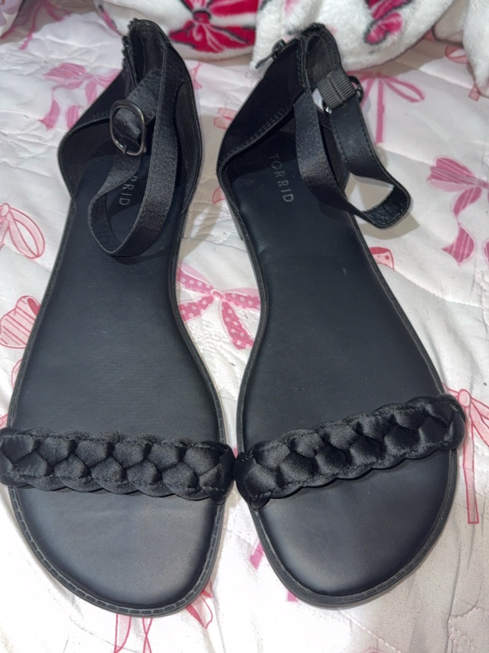 torrid Black Braided Strap Ankle Wrap Sandals
